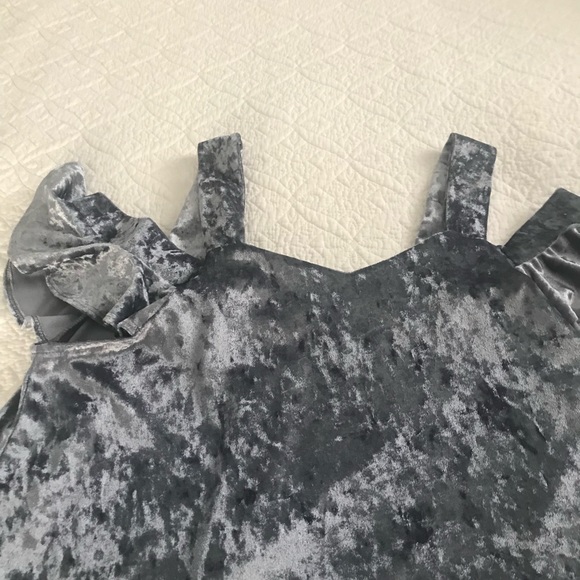 Cold Shoulder Crushed Velvet Top. Blue/silver Fun look for a Holiday Party! - Picture 3 of 6